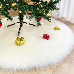 38/68cm Soft Plush Fur Christmas Tree Skirt Snowy White Xmas Tree Carpet Mat Ornaments for 2024 Home New Year Party Decoration