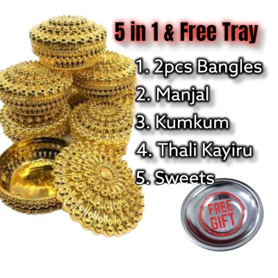 Unique Gold Silver & Red Box Doorgift | Nalunggu Set | Sumangali Set with Kuberalaxmi Gold Coin WITHOUT TRAY