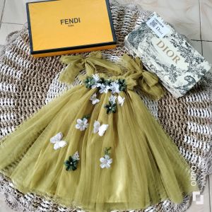 dress party anak simpel elegan dengan banyak bunga +free bando