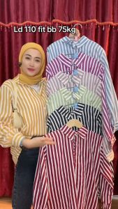 Kemeja Salur Stripe Oversize Wanita Silang Belakang By Azka Collection