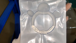 Horigen transparent soft silicone teether for babies. Food-grade silicone massage toy easy to grip and bite relieves teething pain and itchy gums. BPA-free