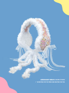 กิ๊บติดหูสุดน่ารักแบบผ้าลูกไม้สีแดงสำหรับฤดูหนาวปีใหม่ ผูกโบว์ผีเสื้อ ปกป้องหู หนังสัตว์ แฟชั่นนักเรียน เครื่องประดับแฟชั่น