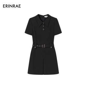 ERINRAE25 Autumn New Style High Waist A-Line Dress Polo Collar Short Sleeve Commute Friendly Elegant French Acetate Dress