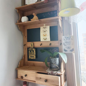 Zakka Wall-Mounted Storage Rack Coffee Cup Holder Real Wood Hanging Cabinet Creative Tea Cup Tea Set Partition Rural Style