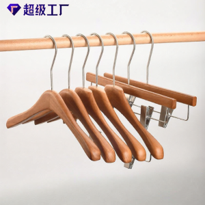 Anti-slip No Marks Walnut Color Reinforced Oak Clothes Hanger