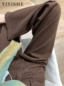 High Waist Wide Leg Denim Jeans Womens Fall Winter New Style Brown American Style Loose Straight Cut Trousers Casual Washed