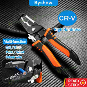 Byshow 5-in-1 Multi-Tool CR-V Steel Wire Stripper Crimper with Auto Rebound Spring Electricians Cable Cutter Twister cable lug crimping pliers tool 0.5-6mm² Anti-Slip Ergonomic Handle Safety Lock 多功能钳