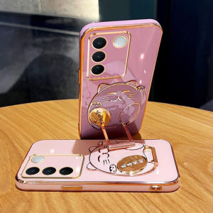 Casing for Realme C55 / C35 / C33 / C31 / C30 / C30S / C25 / C25S / C25Y / C21 / C21Y / C20 / C20A / C17 / C15 / C12 / C11 2021 / C11 2020 / C3 / C2 / C1 Luxury Electroplated Soft TPU Phone Case Cat Folding Phone Holder