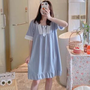 สไตล์หวานเจ้าหญิงสีขาวชุดนอนฤดูร้อนกระโปรงยาวกลางแขนสั้นโพลีเอสเตอร์ผ้า 100% เสื้อผ้าบ้านน้ําหนักเบาสําหรับเยาวชน