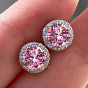 925 Sterling Silver Pink Color Moissanite Round Earrings Engagement Wedding Daily Work Party Travel Luxurious Gift For Women