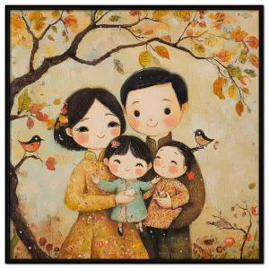 Tranh gia đình 4 người hạnh phúc(bamẹcon gái).Tranh treo tườngdán tường nội thất.CGI-1370