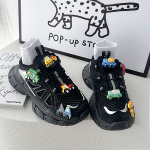 Boys Summer Sports Shoes Single Net Twist Buckle Breathable Mesh Surface Casual Black Childrens Shoes PU Anti-slip Sole