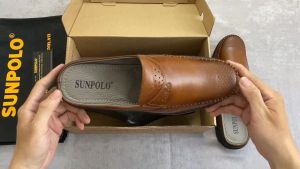 Dép sục nam da bò SUNPOLO SPO333 Nâu Có size lớn