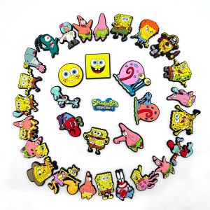 1-32pcs SpongeBob Series ​for Shoe Charms PVC Shoe Accessories for Classic Clog Shoe Decoration Fit Wristband Kids Gifts