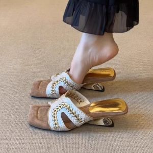 XIANNIWEI | Retro Thick Soled Sandals Woven Straw Design