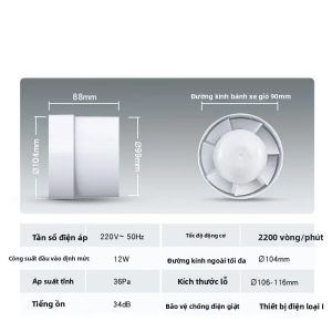 Quạt Thông Gió Im Lặng 220V EU Quạt Thông Gió 4/5 Inch Cho Phòng Tắm Nhà Bếp Nhà Vệ Sinh Máy Hút Khí Thông Gió