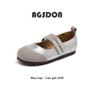 Agsdon | Dép Bệt Mũi Đóng Mary Jane Bạc Mới Thu
