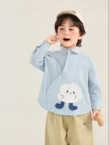 CUTEPANDAS | Áo Sơ Mi Bé Trai Tay Dài Chất Cotton Hình Hoạt Hình