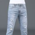 Fashionable Summer Denim Long Pants for Men Elastic Korean Style Casual All-Match Thin Slim Fit Micro Flare Pants. 