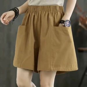 Cotton Womens New Loose High Waist Shorts 2023 Popular Big Pocket Sports Pants Ice Silk Summer Capris