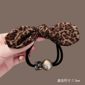 Korean Style Elegance Small Fragrance Wind Butterfly Knot Popular Retro Leopard Print Hair Ties Pearl Hair Accessories Bun Head Ropes