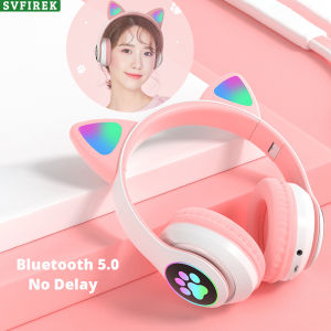 Cat Ear Luminous Head-mounted Headphone Wireless Bluetooth Headset Bass Stereo Wireless Headphones Bluetooth Wireless Earphones Gaming Headset Gaming Wireless Bluetooth Earphones Wireless Bluetooth 5.0 Earphones with LED Light For Kids Girls Gift
