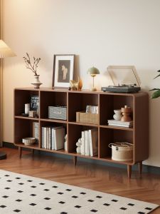 Retro Style Storage Cabinet Wood Grid Bookcase for Living Room
