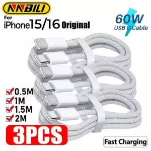 NNBILI USB C Cable For iPhone 15 16 17 Pro Max iPad PD 65W 45W 25W Turbo Charging Cord Type C Fast Charger For Samsung S26 S25