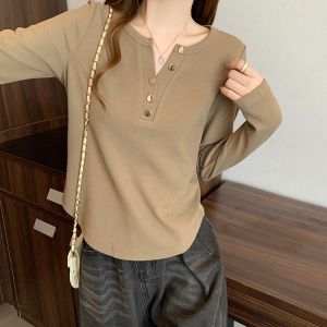 Shoulder Long Sleeves T-Shirt Bottoming Shirt for Women 2024 New Arrival Autumn Slightly Oversized Girls Plus Size Stylish Slim Fit Slimming Top