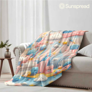 Beast Kingdom | cute city cloud pastel Soft Warm Flannel Blanket Lightweight Cozy Christmas Halloween Home Decor Room