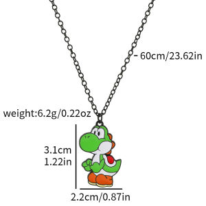 Bandai | Super Mario Dinosaur Cartoon Enamel Pendant Necklace Black Link Chain Lovely Animal Jewelry Gift for Teen Girls Daily Wear
