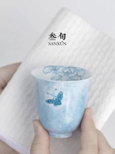 SANXUN | Hand-painted Butterfly and Flower Tea Cup for Personal Use