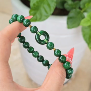 Q1980 Vòng Cẩm Thạch Sơn Thủy mix đồng điếu hippy Cẩm Thạch Sơn Thủy bi vàng 10k không kén mệnh - Phong Thuỷ TUDO P