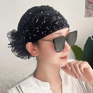 Elegant Breathable Womens Headscarf Hat 2024 New Style Net Cover Grey Hair Ethnic Style Hair Accessory Versatile All Seasons