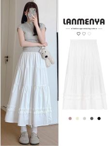 Váy Chữ a Màu Trắng Cạp Cao Dài Vừa Phải Mùa Hè 2025 Cho Nữ Váy Ngắn Xếp Ly Phong Cách Ngọt Ngào Cổ Điển