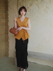 Slimming Fringe Asymmetric Cut Black Half Skirt