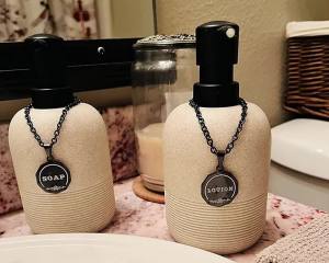 Soap/Dish Soap Lotion/Hand Soap Tags - Double-Sided Labels for Kitchen/Bathroom Soap Dispensers- Engraved Three-Dimensional Font Mason Jar Decoration 2 pcs Set (Silver)