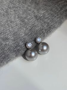 Earrings French Gray Diamond Pearl Earrings S925 Silver