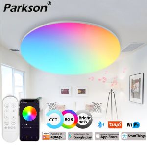 Smart LED Ceiling Lamp Tuya APP Remote Control Dimmable Indoor Home RGB + CCT Round Light for Bedroom Living Room Ambient Light