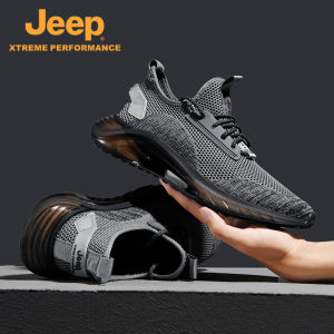 Jeep | Jeep Mens Running Shoes Breathable Anti-slip Shock Absorption Fly Knit Air Cushion Sports Shoes Lightweight Outdoor Casual Sneakers