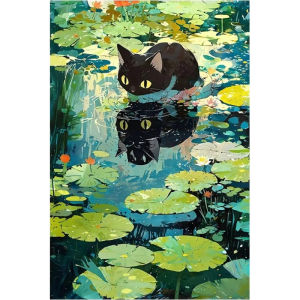 Jigsaw Puzzle for Adults 500/1000/1200/2000PCS Black Cat and Pond Artwork Mindful Game Stress Relief Decor Gift