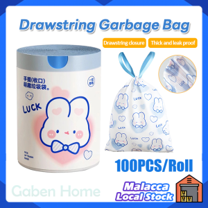 100PCS Drawstring Garbage Bags Thickened Cartoon Kitchen Plastic Bag Durable Handheld Drawstring Trash Bag 大卷垃圾袋
