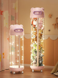 Large Capacity Plush Toy Storage Bucket Doll Storage Organizer Cute Pink Home Storage Basket Soft Pet Material Living Room