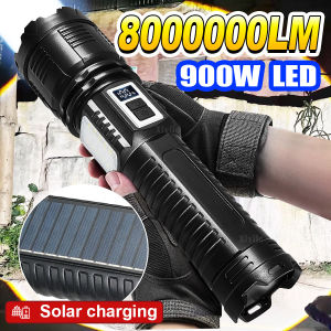 8000000LM 900W Most Powerful LED Flashlight Solar Charging Tactical Flash Light Torch Long Range Lamp Camping Hunting Lantern