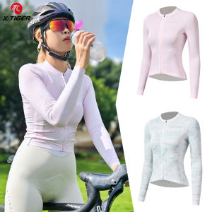 X-TIGER Cycling Jersey Womens Spring Summer Slim Breathable Cycling Long Sleeve Top Road Bike Cycling Clothes with 3 Pockets