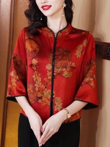 Áo Thun Nữ Cổ Vuông in Họa Tiết Mùa Hè Thời Trang Cỡ Lớn Mới Về Cải Tiến Phiên Bản Phong Cách Trung Hoa Cao Cấp Cho Mẹ