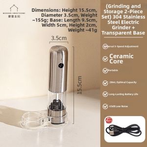 MODERN SWEETHOME | Electric Adjustable Salt Pepper Grinder Stainless Steel
