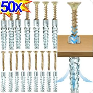 50 Set Metal Expansion Tube Pipe Self Tapping Screw Drilling Plug Solid Serrated Thorny Wall Anchor Expansion Bolt Home Improvement