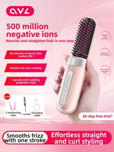 OVL | Wireless Portable Straightening Comb Ion Protection No Damage 2-in-1 Hair Styler