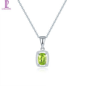 Lohaspie Jewelry Pure Pendants Natural Peridot 925 Sterling Silver Classic Design Womens Anniversary Gift